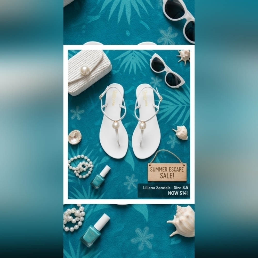 Liliana White Pearl Strappy Jelly T Strap Sandals Size 8
